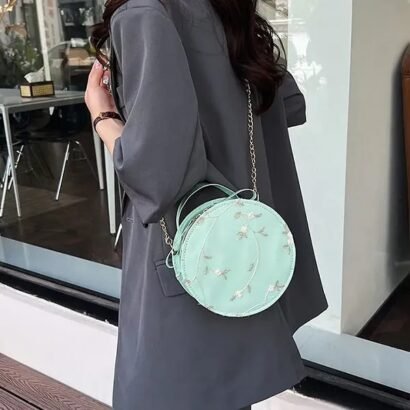 Zipper Closure Chic Round Spherical Design Embroidered Crossbody Bag