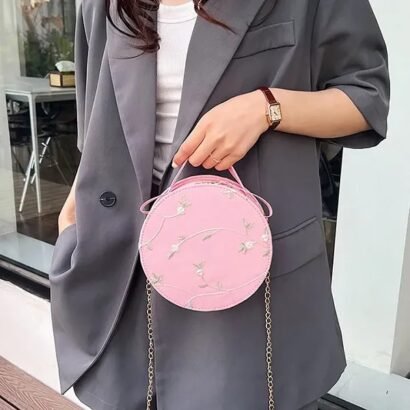 Zipper Closure Chic Round Spherical Design Embroidered Crossbody Bag